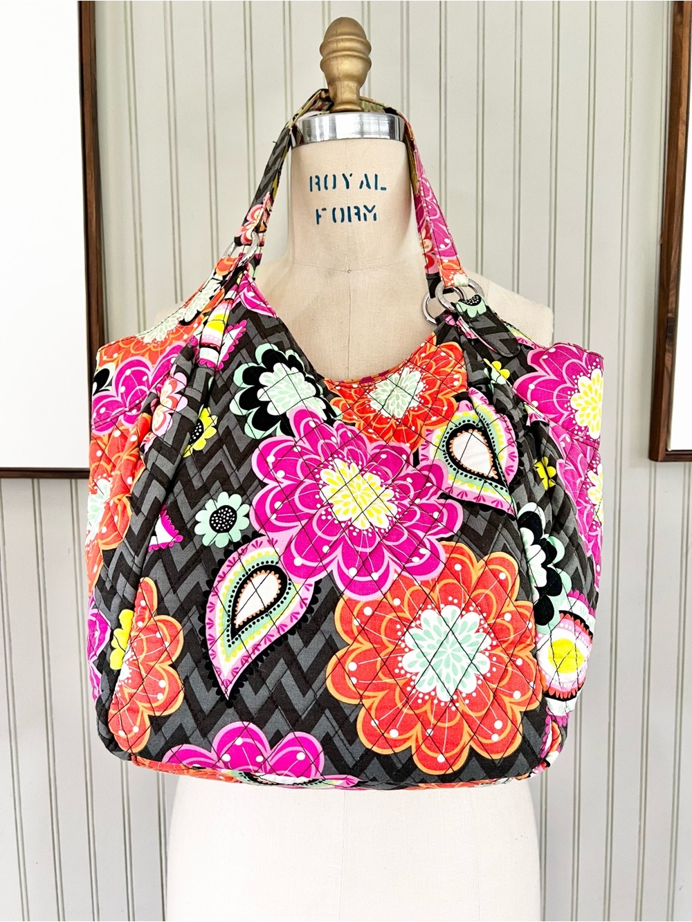 Vera Bradley Large Hobo Floral Zinnia Print Shoulder Bag